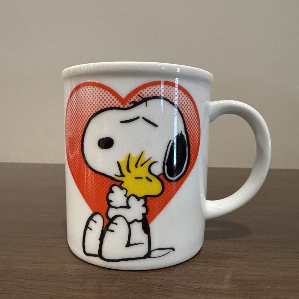 Peanuts Snoopy Gee Somebody Cares Mug Red Heart Woodstock Vintage Coffee Cup